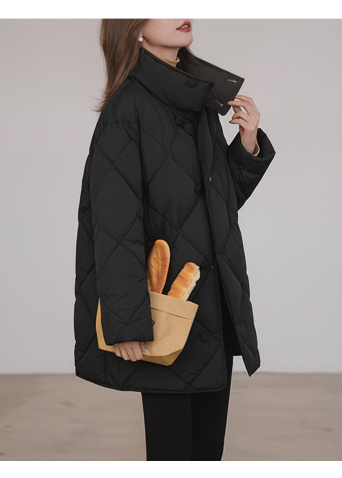 PinCai Women's Quilted Mid-Length Stand Collar Cotton Jacket Winter Windproof Over-the-Knee Coat P144M1010 13