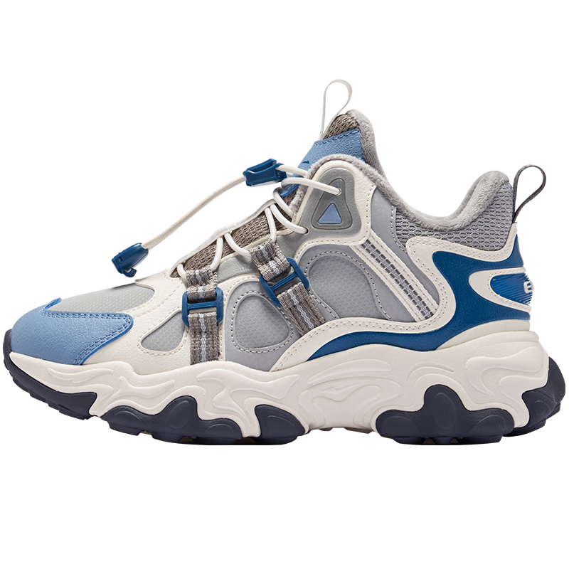ERKE Kids Casual Shoes Boys and Girls Warm Cushioned Cotton Shoes Gravel Gray/Microcrystalline White/Asphalt Blue Size 37