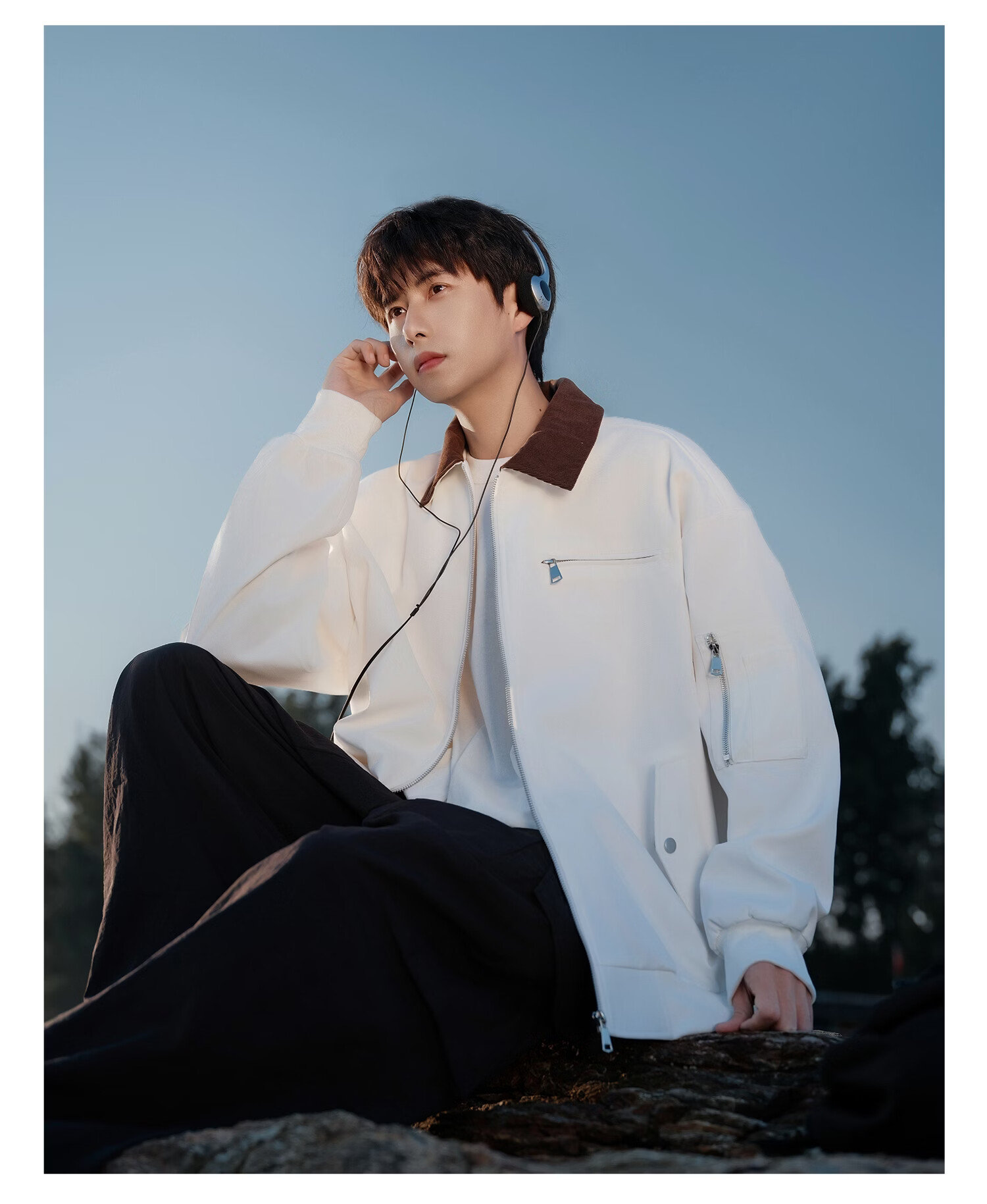Foss Phil Vintage Lapel Jacket Men Spring Autumn New Trendy Loose Casual Workwear Coat DQC8533 Apricot White XL 13