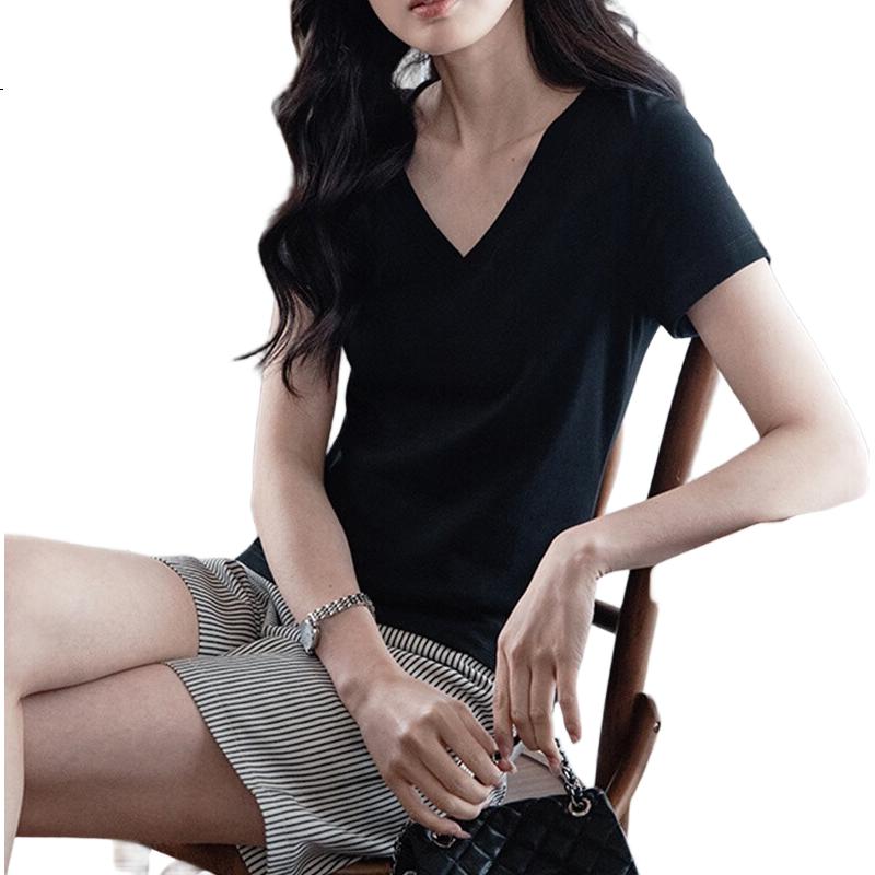 Женская футболка Jeanswest, летняя, с V-образным вырезом, приталенная, короткий рукав, однотонная, утягивающая, размер 2XL, цвет Абрикосовый
