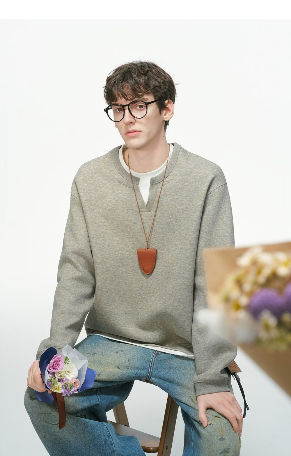 DREAM MADE American Style Two-in-One V-Neck Sweatshirt Men Spring New Heavyweight Inner Shirt Black M 12