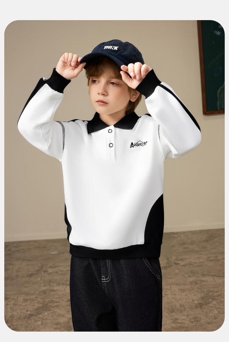 ASK JUNIOR Kids Sweatshirt Spring Boys Polo Collar Base Shirt School Style White 110 9