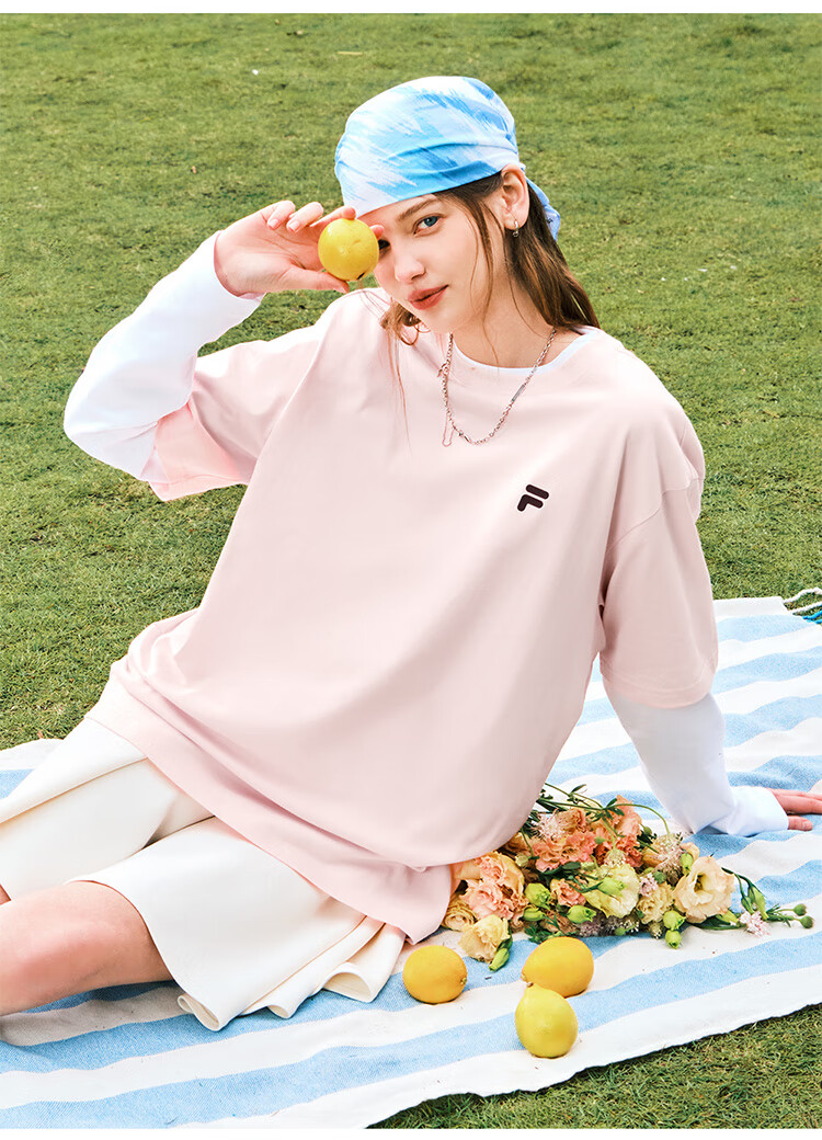 FILA FUSION Fashion Brand Zhang Hao Couple Knit Short Sleeve Shirt 2026 Spring Casual Loose Pure Cotton T-Shirt 58