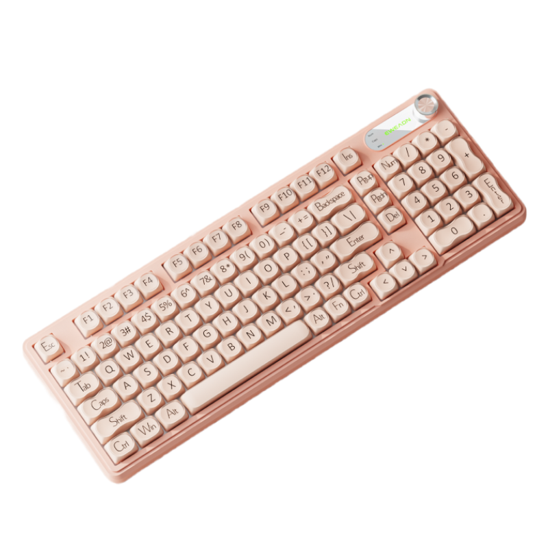 EWEADN V102Air Wireless Keyboard Silent True Mechanical Feel Bluetooth Wired Tri-mode Pink Foundation High Aesthetic 98-Key for Office Gaming Laptop Tablet