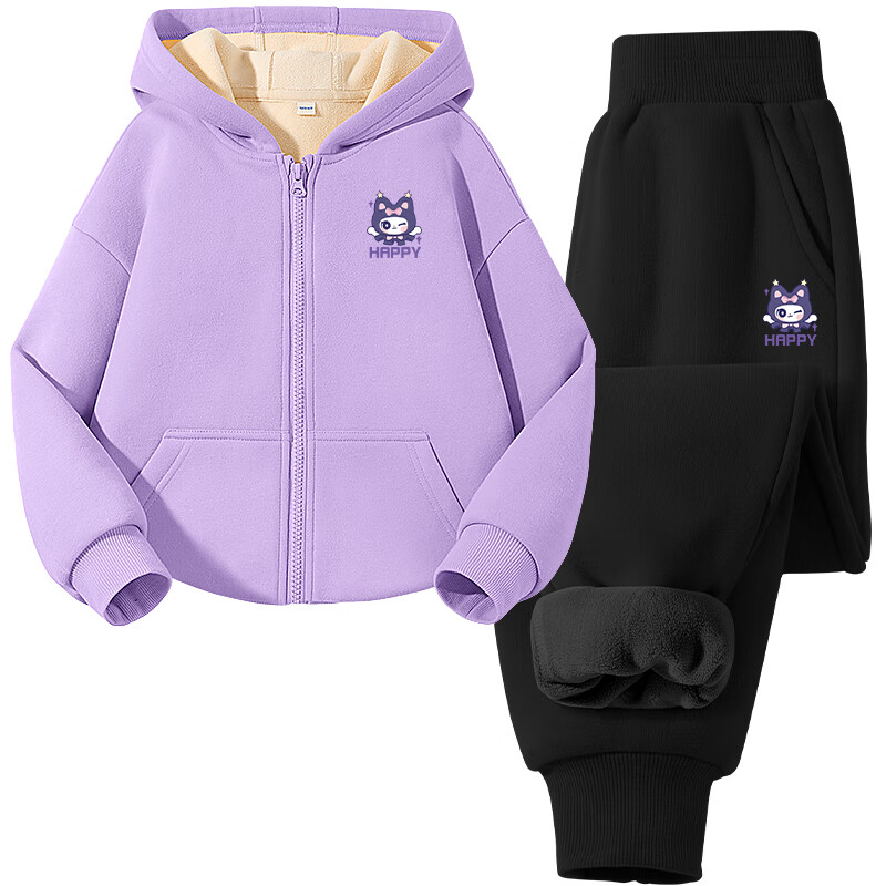 JEANSWEST Girls' Kids' Autumn Winter 2025 Fleece-lined Sweatshirt Set Warm Casual Outerwear