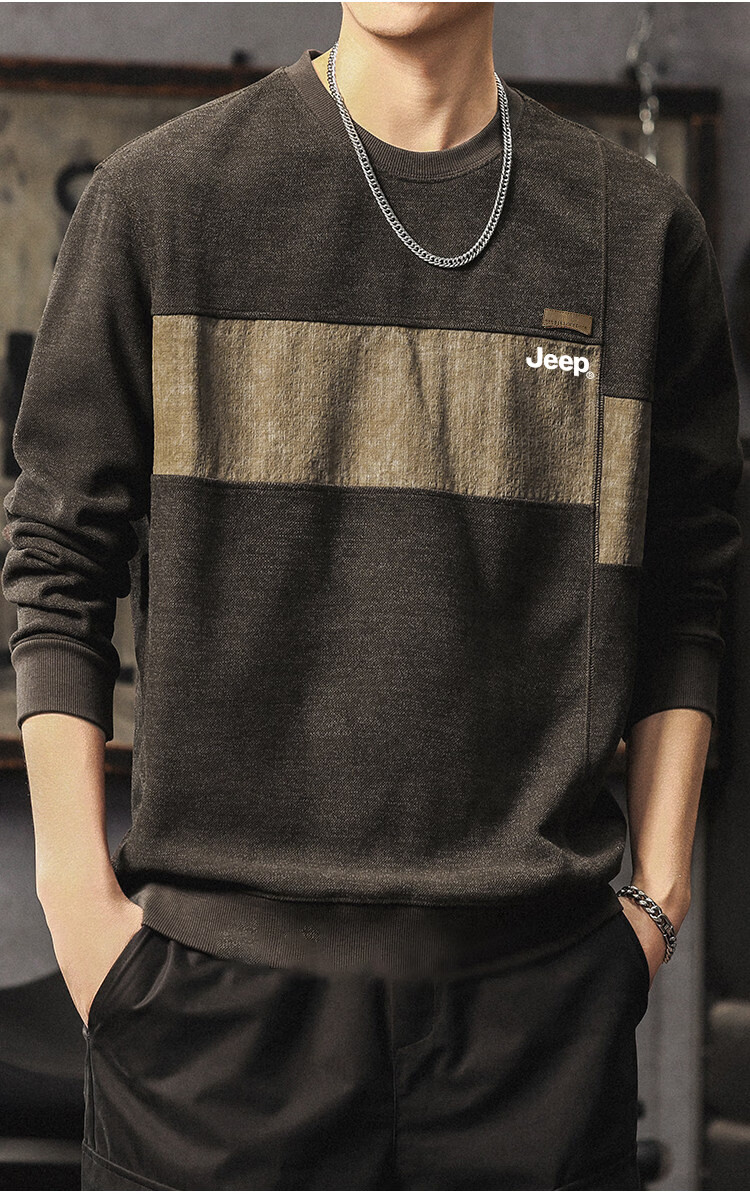 JEEP Men's Spring Autumn High-End Colorblock Base Layer Long Sleeve T-Shirt Brown L 6