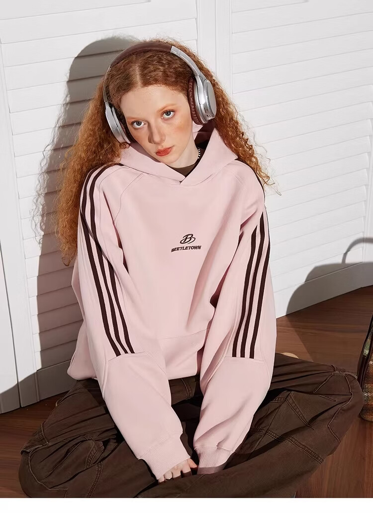 BEETLE TOWN American Style Striped Gray Raglan Sleeve Sweatshirt Women Spring New Versatile Couple Top Heather Gray M 16