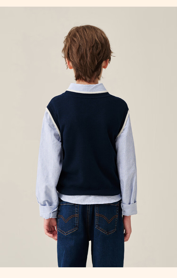 YEEHOO Boys' Vest Children's Knitted Wool Blend Pullover Sweater Spring Blue 130 14