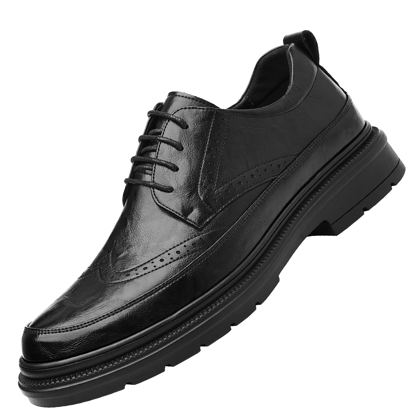 Poitulas Men's Low-Top Lace-Up Shoes with Hand-Grab Texture, Business Casual Shoes, British Brogue Wedding Shoes, 2996 Black, Size 40