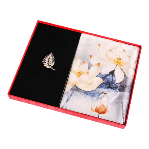 Hangsilu Silk Scarf Brooch Gift Box, Chinese-Style Square Scarf, Mulberry Silk, High-End Birthday Gift, Mid-Autumn Festival Present for Women And Mothers