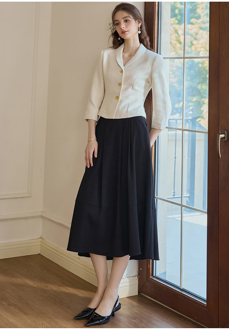 ROEYSHOUSE French Style Light Mature Tweed Short Jacket Women Spring Waist Slim Top 09445 Off-White S 7