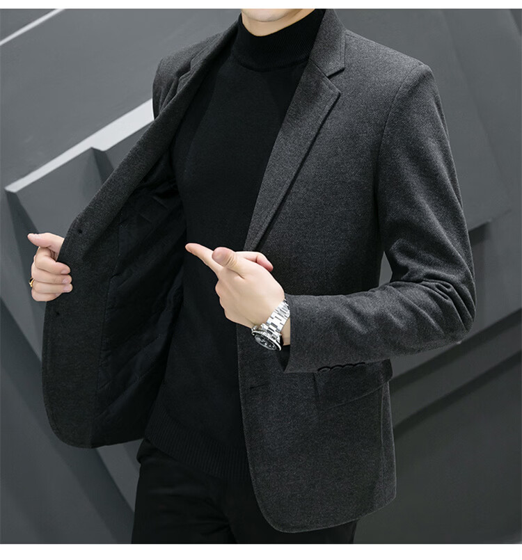 Pierre Cardin Men's Spring Autumn Slim Fit Korean Style Business Two-Button Wool Blazer Gray Regular XL 17