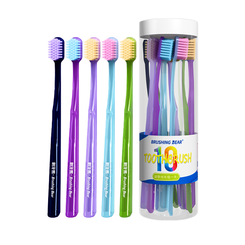 BRUSHING BEAR Soft Bristle Toothbrush Small Head Wide Soft Gum Care Family Pack for Teens and Adults 10 Pieces