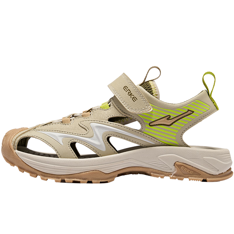 ERKE Kids Sandals Boys Girls Closed-Toe Anti-Collision Sandals Gray Green/Lime Green/Wild Gray Size 36