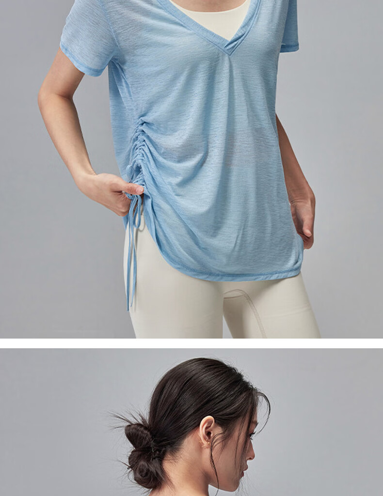 Free Style Women's Summer Sports Pullover Quick-Dry Loose Breathable Drawstring Short Sleeve Pilates Yoga Top for Running and Fitness 15