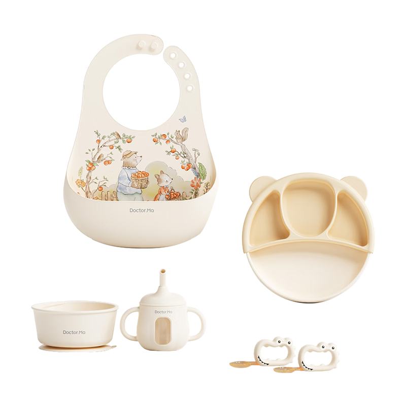 Dr. Ma Newborn Baby Feeding Set Infant Tableware Complementary Food Bowls Gift Set 6-Piece with Gift Bag