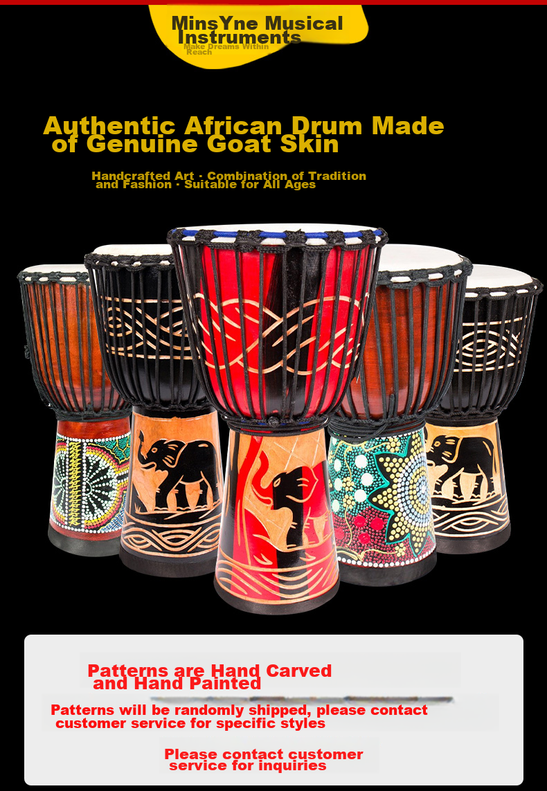 Minsine Standard 10-Inch African Drum, for Adults And Children Beginners to Play, Old Goat Skin Hand Drum Percussion Instrument 3