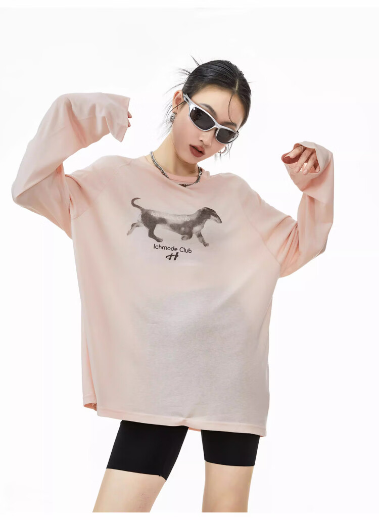ICH MODE American-Style Physical Sun Protection Long-Sleeve T-Shirt, Thin Cool-Feeling Cover-Up for Women, Spring And Summer New Loose Top, Pink, L 42