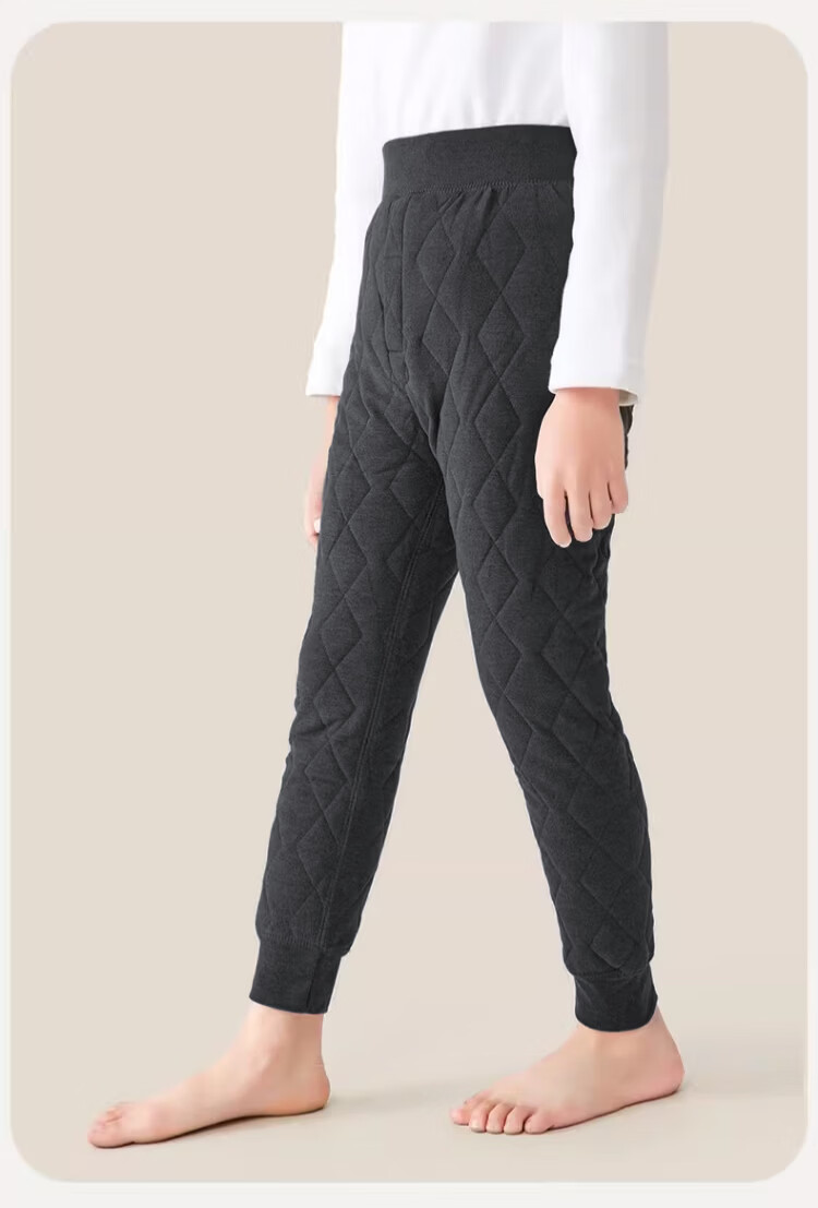 LangSha Kids Wool Thermal Pants Boys Autumn Winter Fleece Lined Thickened School Uniform Base Layer Youth Cotton Pants 4