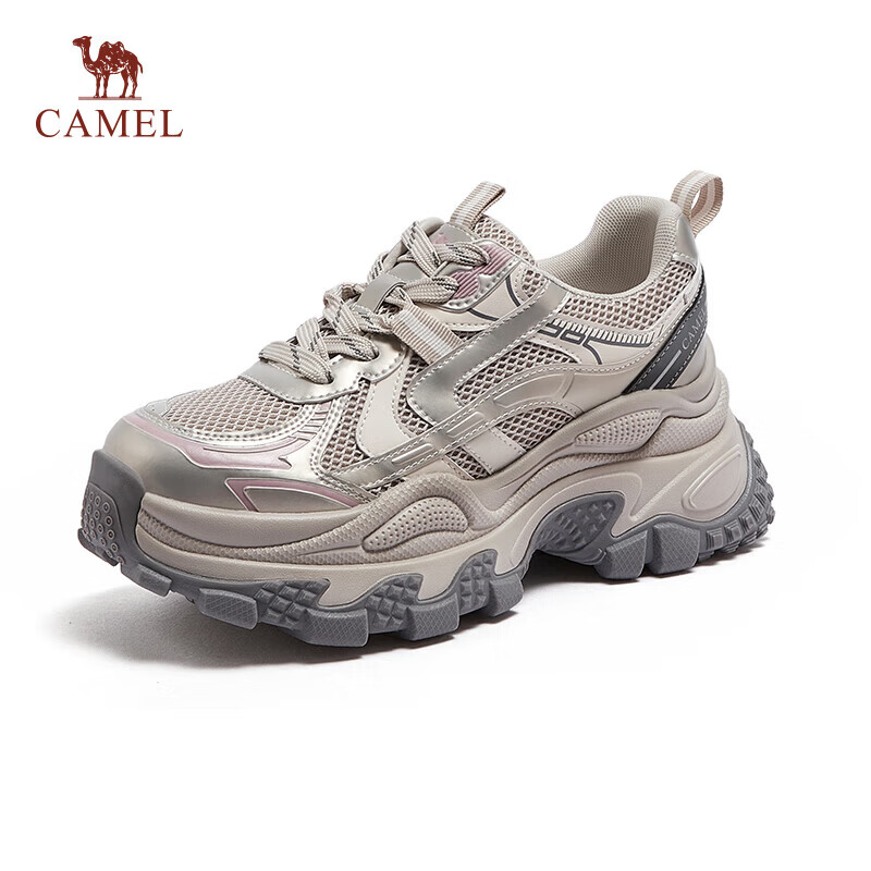 CAMEL Women's Dad Sneakers Fashion Mesh Patchwork Height Increasing Thick Sole Casual Shoes L26S283092 Gold Size 36
