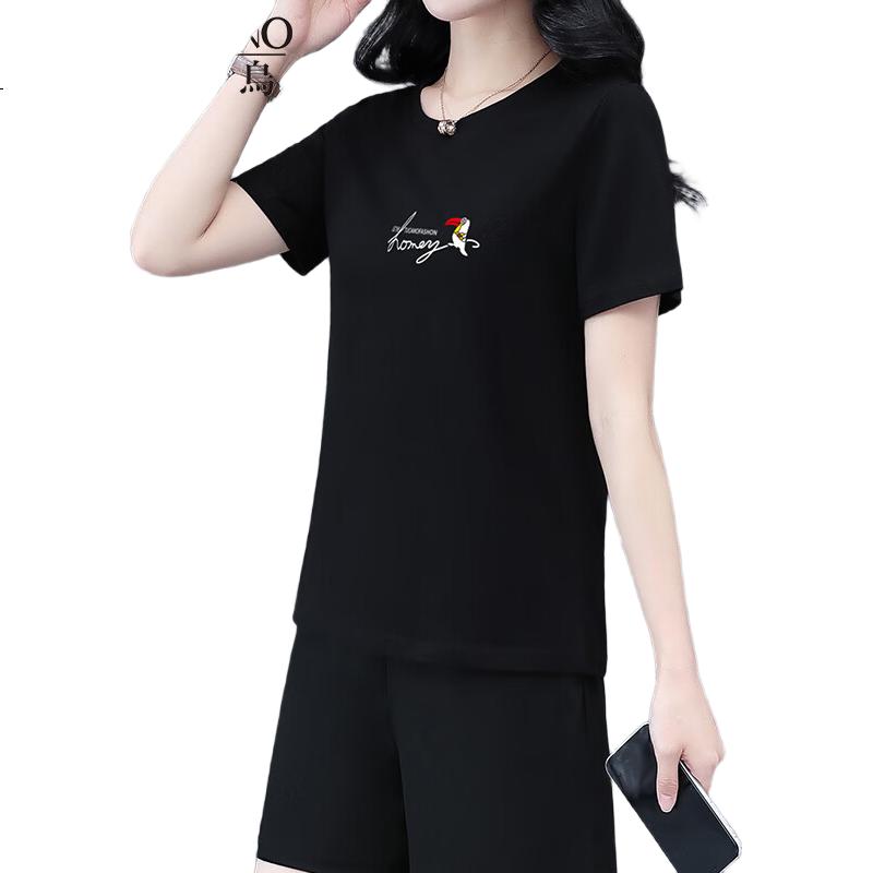 Zhuomuniao Pure Cotton Short-Sleeve T-Shirt for Women, Summer 2025 Style, Regular Shoulder, Middle-Aged Age-Reducing Women's Casual Half-Sleeve Top, Black, 4XL