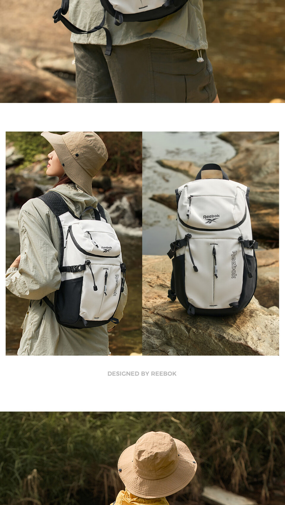 Reebok Lightweight Hiking Mountaineering Backpack Outdoor Sports Mountain Series Double Shoulder Bag Men Women Travel Backpack Suede Brown 13