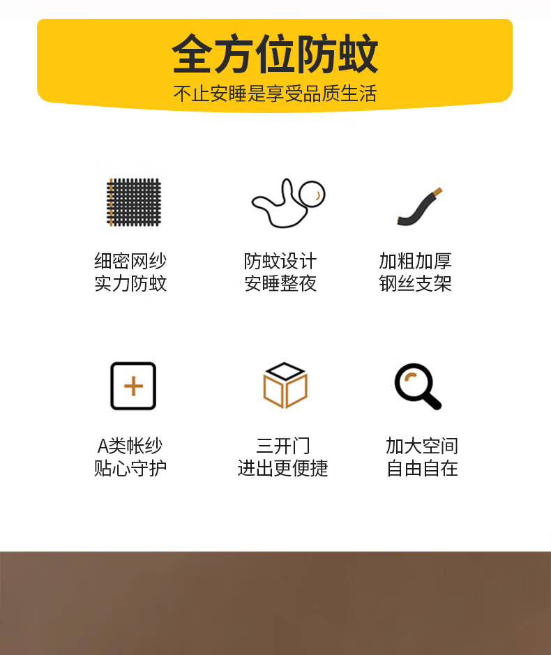MUJI Class A No-Installation Steel Wire Mosquito Net Foldable Three-Door Mongolian Tent Mosquito Net Anti-Fall 1.8x2m Bed 2