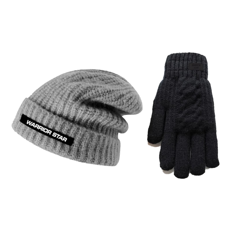 Huili Wool Hat And Gloves Set for Men, Autumn And Winter Two-Piece Warm Knitted Cap, Fashionable Trendy Brand Face-Slimming Cold Hat, Slouchy Beanie