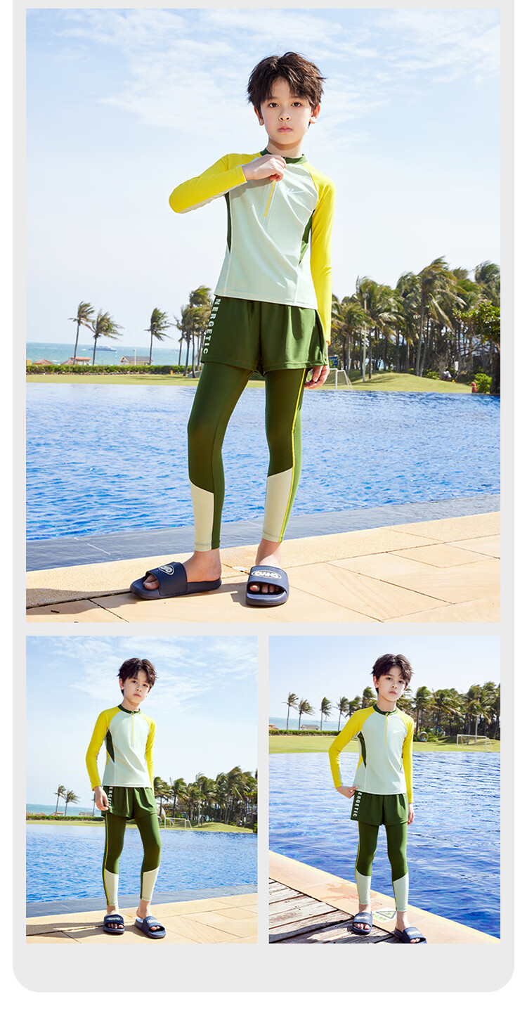Warrior Children's Swimwear Boys' Thermal Split Long Sleeve Long Pants Sun Protection Swimsuit 36097H2K Green Size 120 11