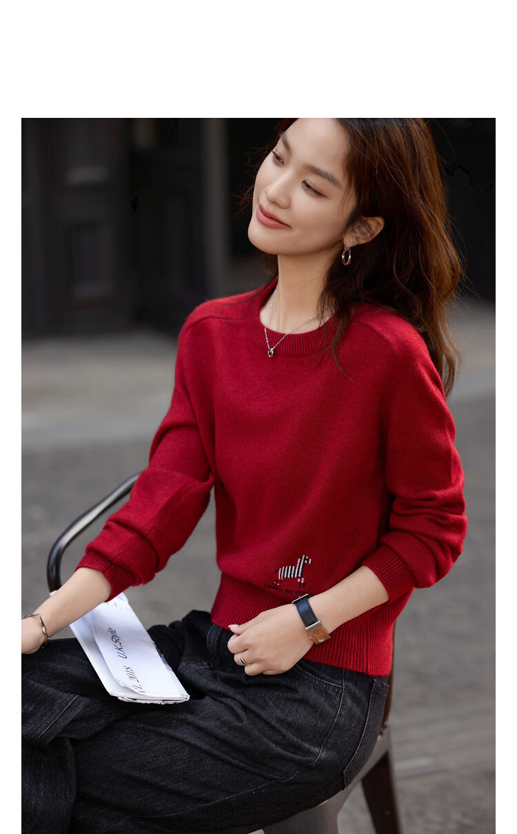 Dme Salt Breeze Roaming Winter Dopamine Embroidered Crewneck Stretchy Knit Sweater for Petite Women 3
