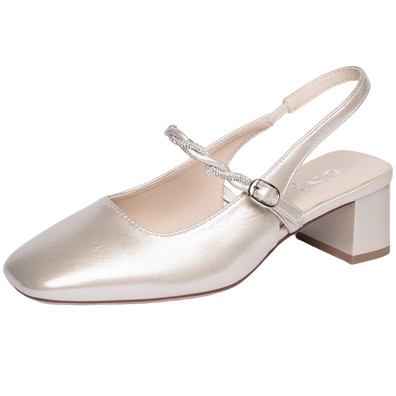 Josiny Mary Jane Shoes for Women 2026 Spring New French Style Backless High Heels with Skirt Champagne Gold Size 34