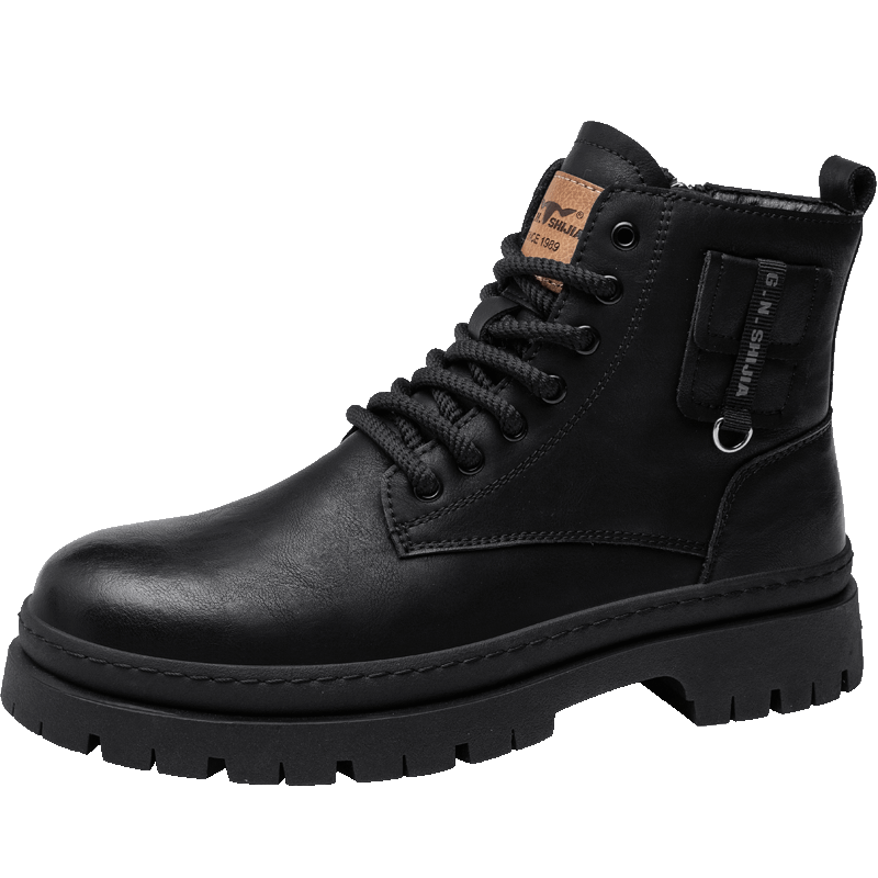 G.N.Shi Jia Martin Boots for Men, Genuine Leather, New Style for Autumn/winter 2026, Fleece-Lined for Warmth, Thick-Soled Height-Increasing Work Boots, Black, Size 43