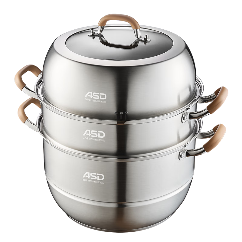 ASD Steamer Pot, Whole Pot 304 Stainless Steel Three-Layer Household Steaming And Cooking Pot, 32CM Multi-Layer Enlarged Non-Flavor Transfer Steamer Q3