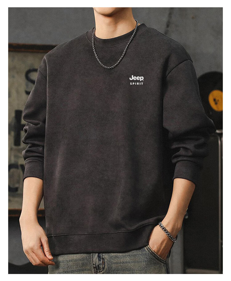JEEP SPIRIT Men's Heavyweight Sweatshirt Spring American Vintage Long Sleeve Crew Neck T-Shirt Khaki M 6