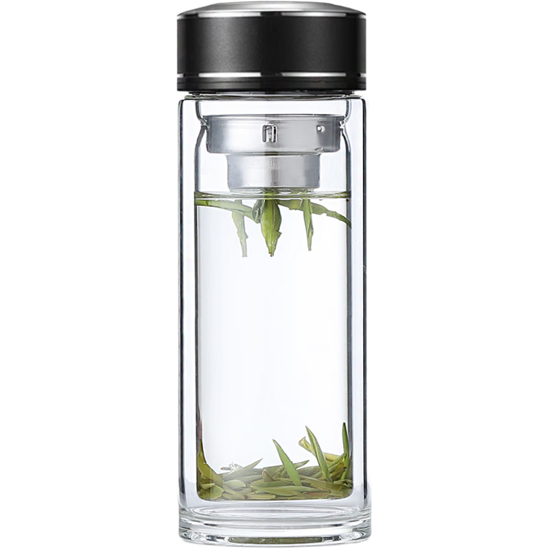 LINGCHEN Double Layer Glass Tea Cup with Infuser, High Temperature Resistant Borosilicate Glass Water Cup for Men and Women