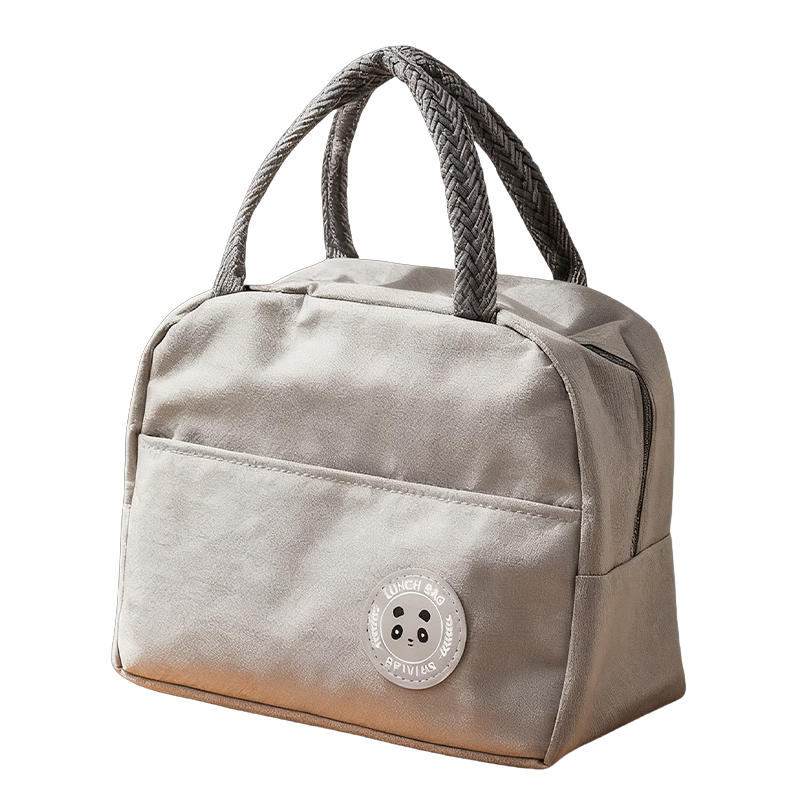Bear Lunch Bag Insulated Double-Layer Oxford Cloth Large Capacity Handbag Gray