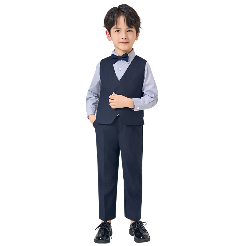 Romon Boys' Formal Suit Set British Style Birthday Party Blazer Flower Boy Performance Outfit Navy Blue 160