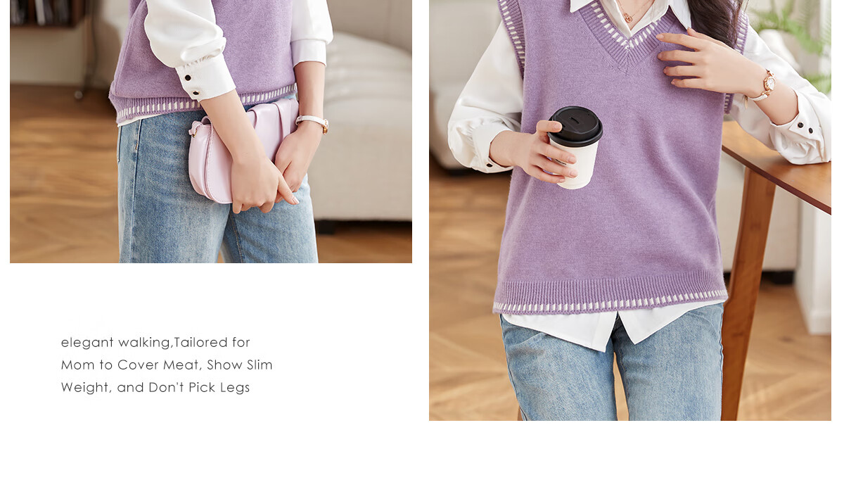 Taxiang Women's V-Neck Sleeveless Knit Vest, Fashionable Slimming Inner Layer Top T13KZ5499 10