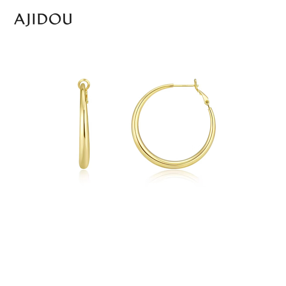 Aji Bean Earrings Fashion French Hoop Studs Commuter Versatile Plain Circle Ear Accessories Birthday Gift for Girlfriend Gold