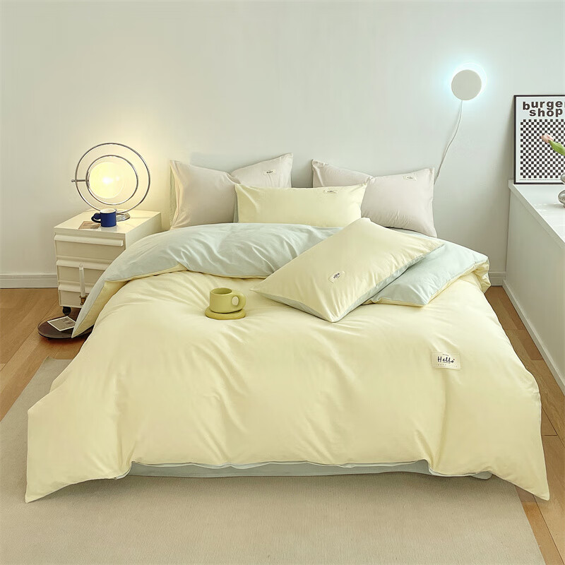 Hodo Pure Cotton Duvet Cover Single Piece Xinjiang Full Cotton Thickened Double Dormitory Quilt Cover 200*230cm Beige + Bean Green
