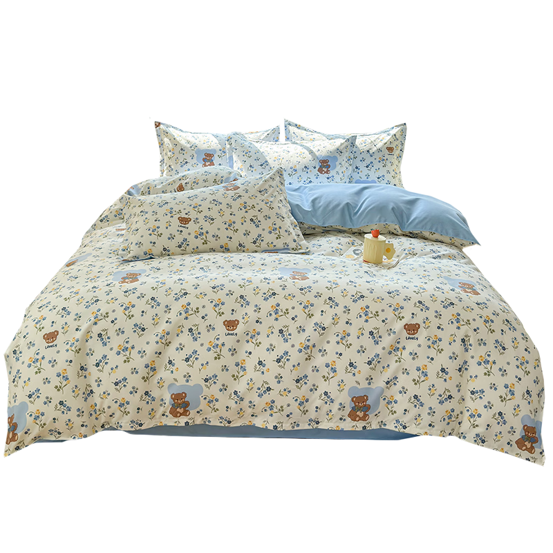 Grace 7A Antibacterial Brushed Cotton Duvet Cover Single Student Dormitory All-Season Floral Bear 150x200cm