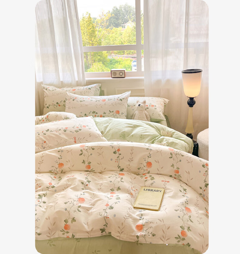 Hodo Pure Cotton 4-Piece Bedding Set 1.5/1.8m Double Bed Printed Cotton Duvet Cover Xinjiang Cotton Bed Sheet 200x230cm Qianxun Floral 3