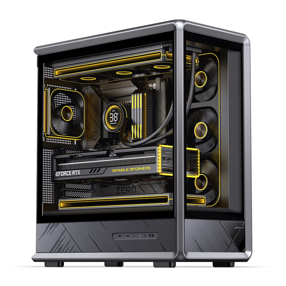 JONSBO D401 Haisi ATX Chassis (Exoskeleton Frame Design, 360mm Water Cooling Support, 10 Fan Positions, Supports Back-Mounted ATX Motherboard, Upper And Lower Compartment Structure)