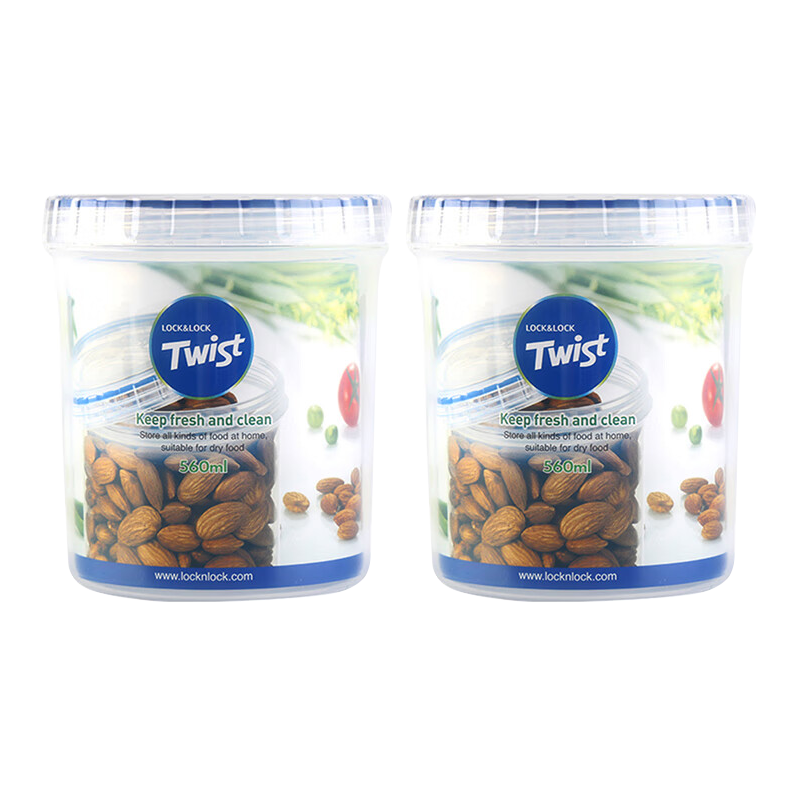 LOCK&LOCK Sealed Plastic Food Storage Containers for Milk Powder, Tea Leaves, And Storage, Refrigerator Organizer Jars, 560ml*2