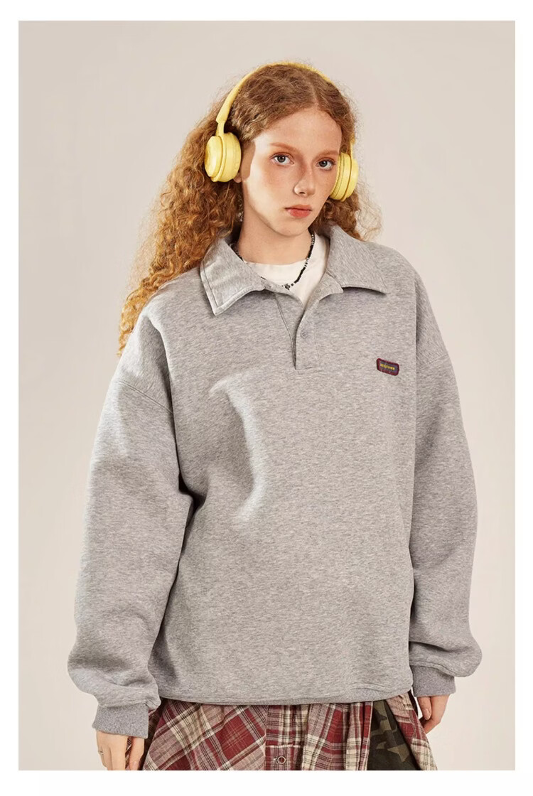 BEETLE TOWN Minimalist Casual Polo Collar Sweatshirt Women Spring New Couple Long Sleeve Collared Jacket Navy Blue S 12