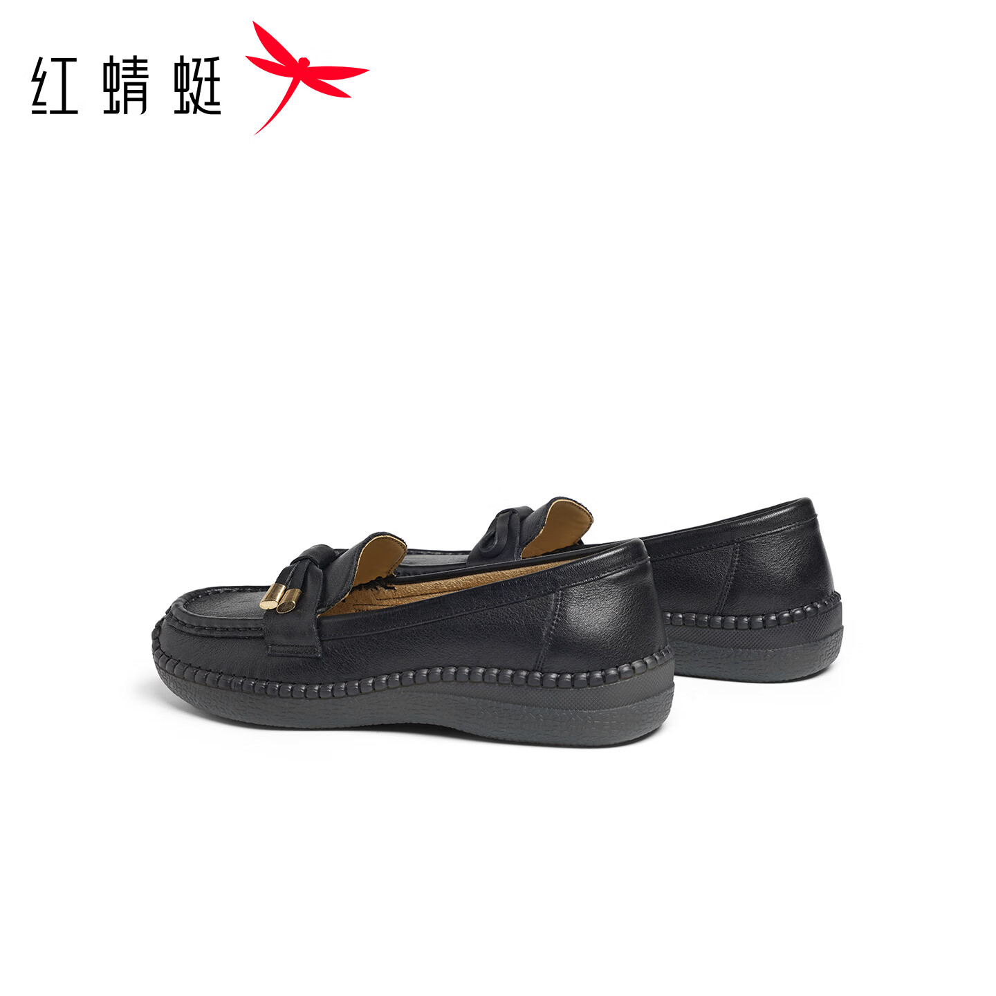 RED DRAGONFLY Mom's Flats, Spring 2026 New Women's Shoes, Flat Shoes, Comfortable Cowhide Soft-Soled Leather Shoes WTB16010, Black, Size 35