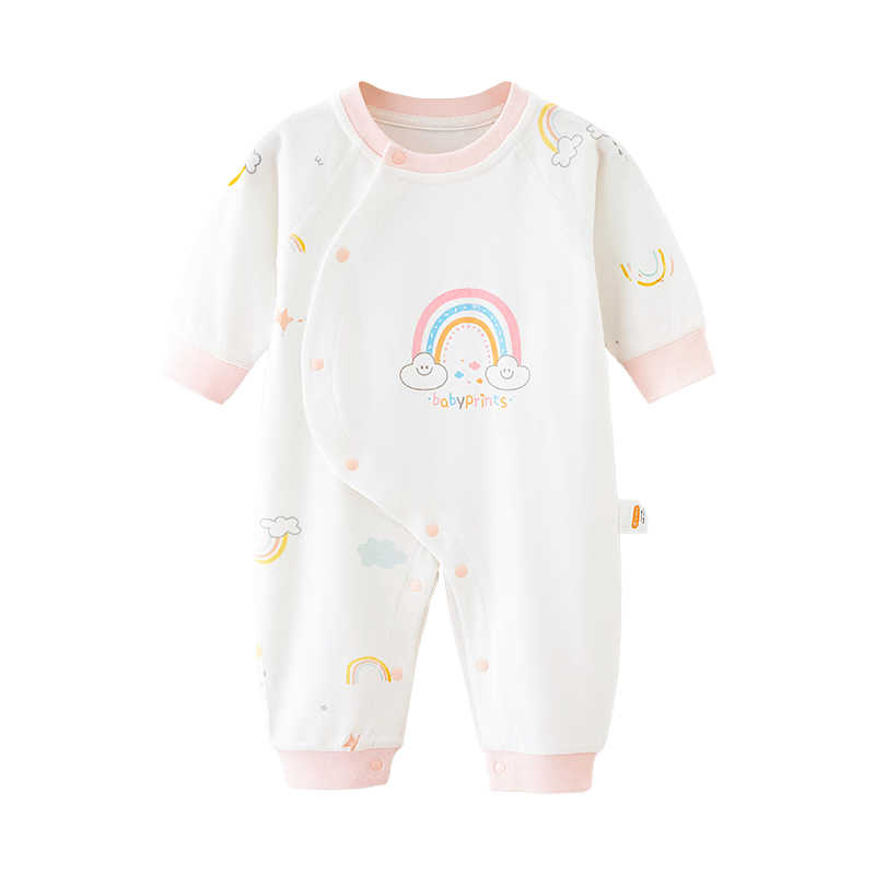 Babyprints Baby Romper, Infant All-Season Underwear, Long-Sleeve Bodysuit, Pure Cotton Class A Soft Clothing, Pink Rainbow, Size 80