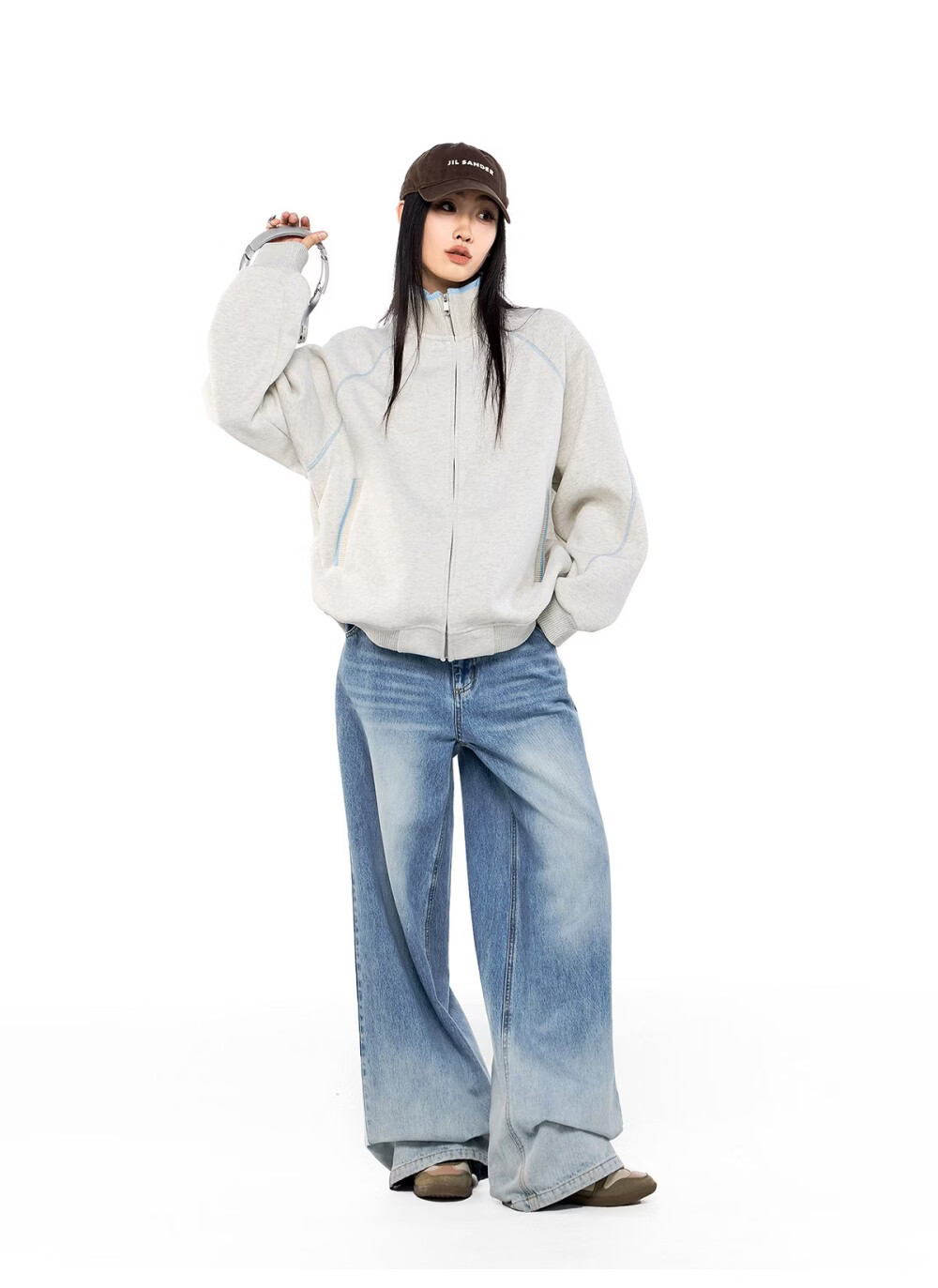 ICH MODE American Style Hassel Corduroy Sports Jacket Women 2026 Spring New Loose Cardigan Sweatshirt Zipper Top Dark Gray XL 22