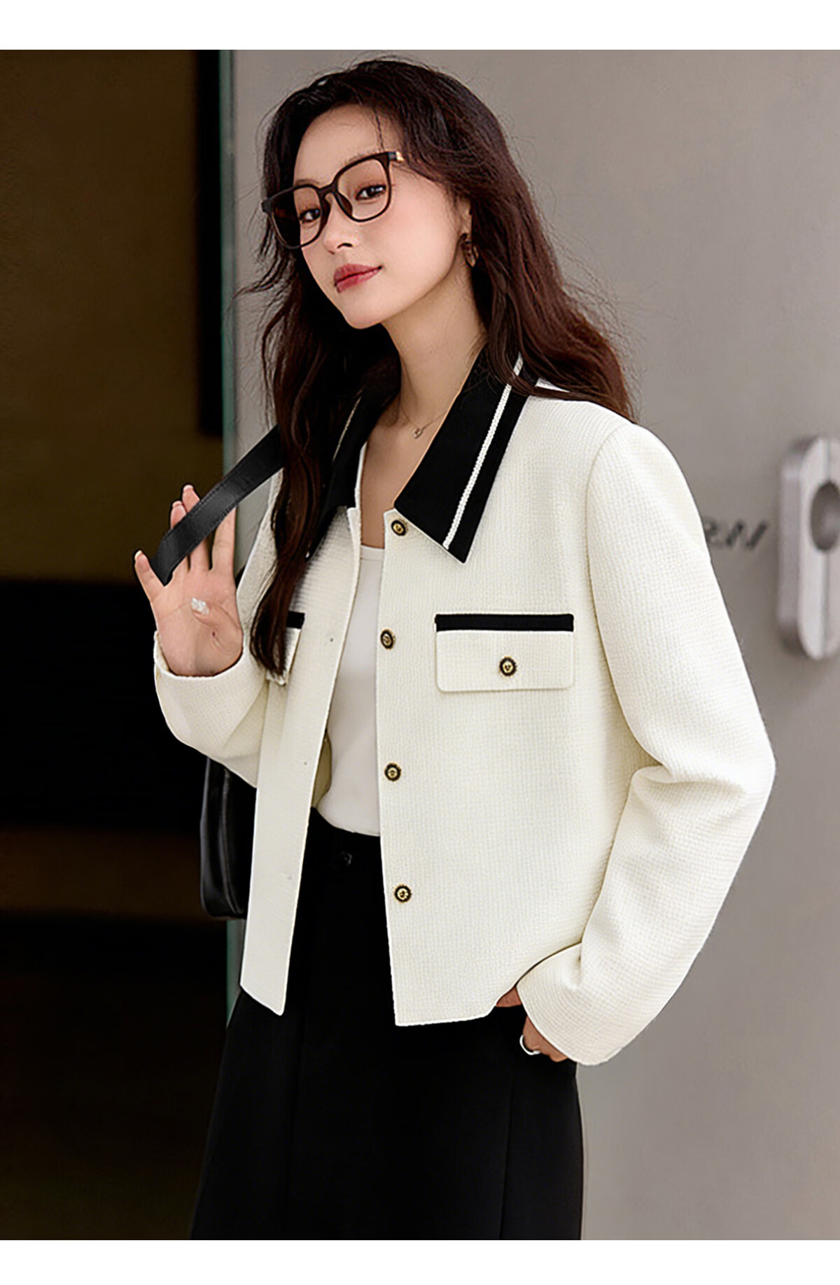 Chushen Spring and Autumn Short Jacket Women Fashion Color-Block Textured Fabric Commuter Short Coat Top S143U3003 12