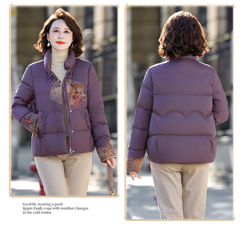 SNOWFLYING Women's Short Down Jacket 2025 Winter Loose Warm Stand Collar 90% Down Coat Mom Style Dark Red L 17
